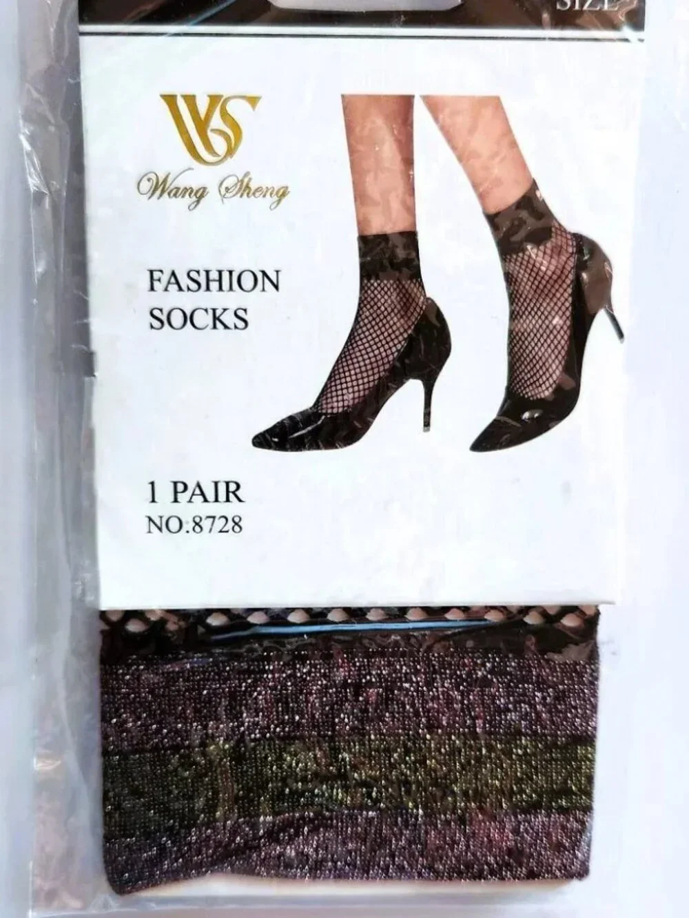 x4: Wang Shang Socks from France Black Fishnet Pearls + Purple Lurex + Lace